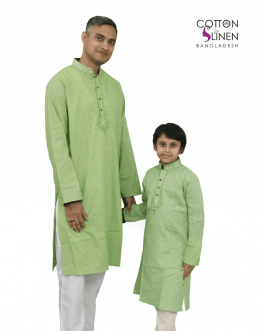 Soft Green and Gray Embroydered Linen Men Panjabi