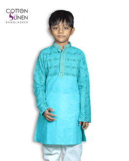 Paste Color and Paste Cream Embroidered Cotton Slim Fit Boys Panjabi