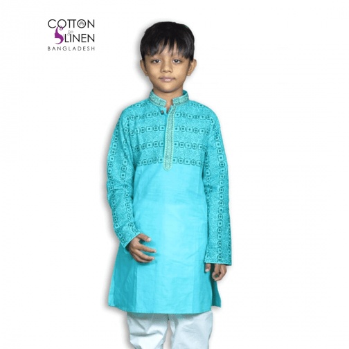 Paste Color and Paste Cream Embroidered Cotton Slim Fit Boys Panjabi